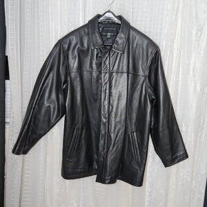 Croft & Borrow Men's Black Leather Jacket Black Full Zip Collared W/ Lining SzXL